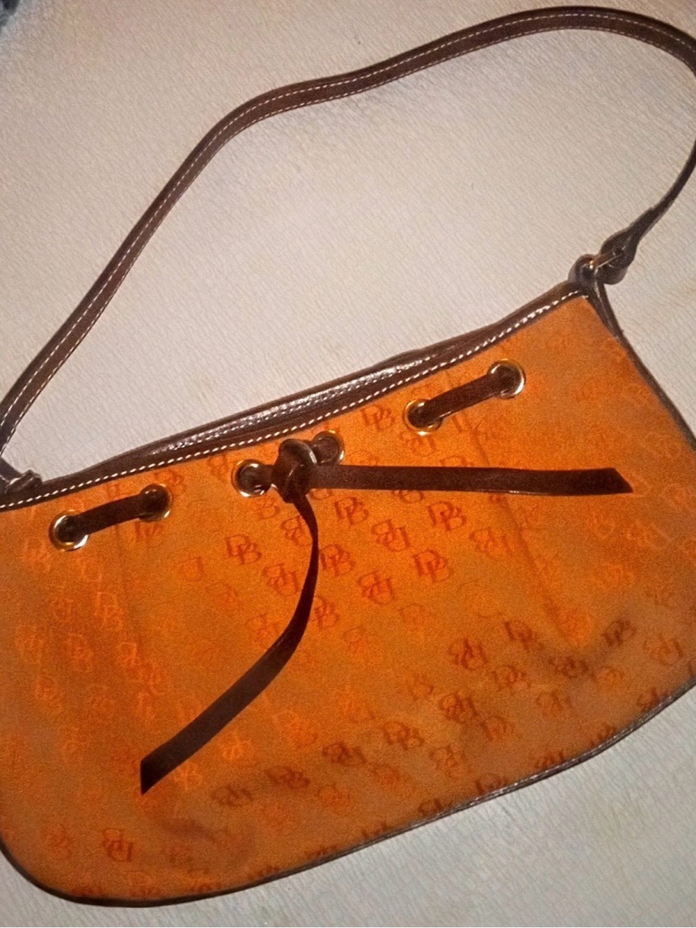Dooney & Bourke - Vintage Orange Monogram Shoulder Bag with Brown Trim